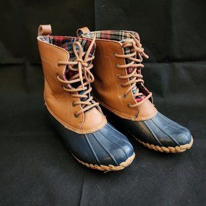 Sporto Duck Boots Dede 7M US Women's Brown And Blue Flannel Lining Lace Up